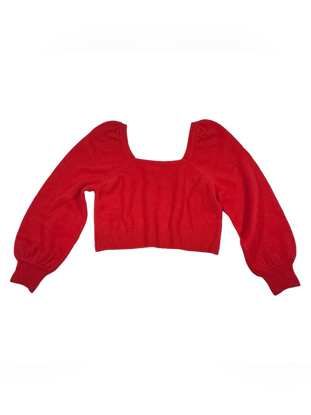 Versona Red Puff Sleeve Crop Sweater Square Neck Soft Girl Coquette NWT Large